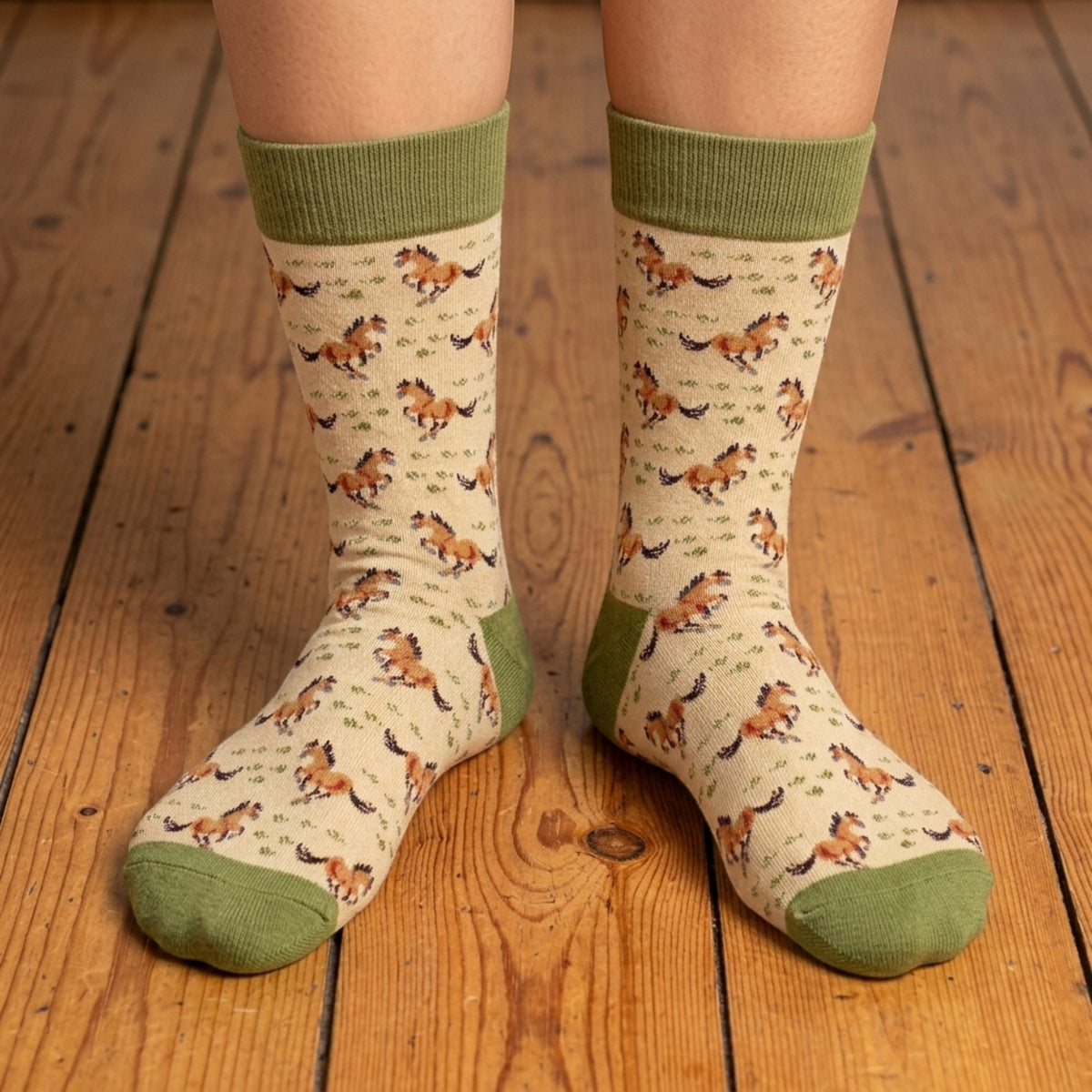 Galloping Field of Arabian Horses Equestrian Ladies Ecru Socks