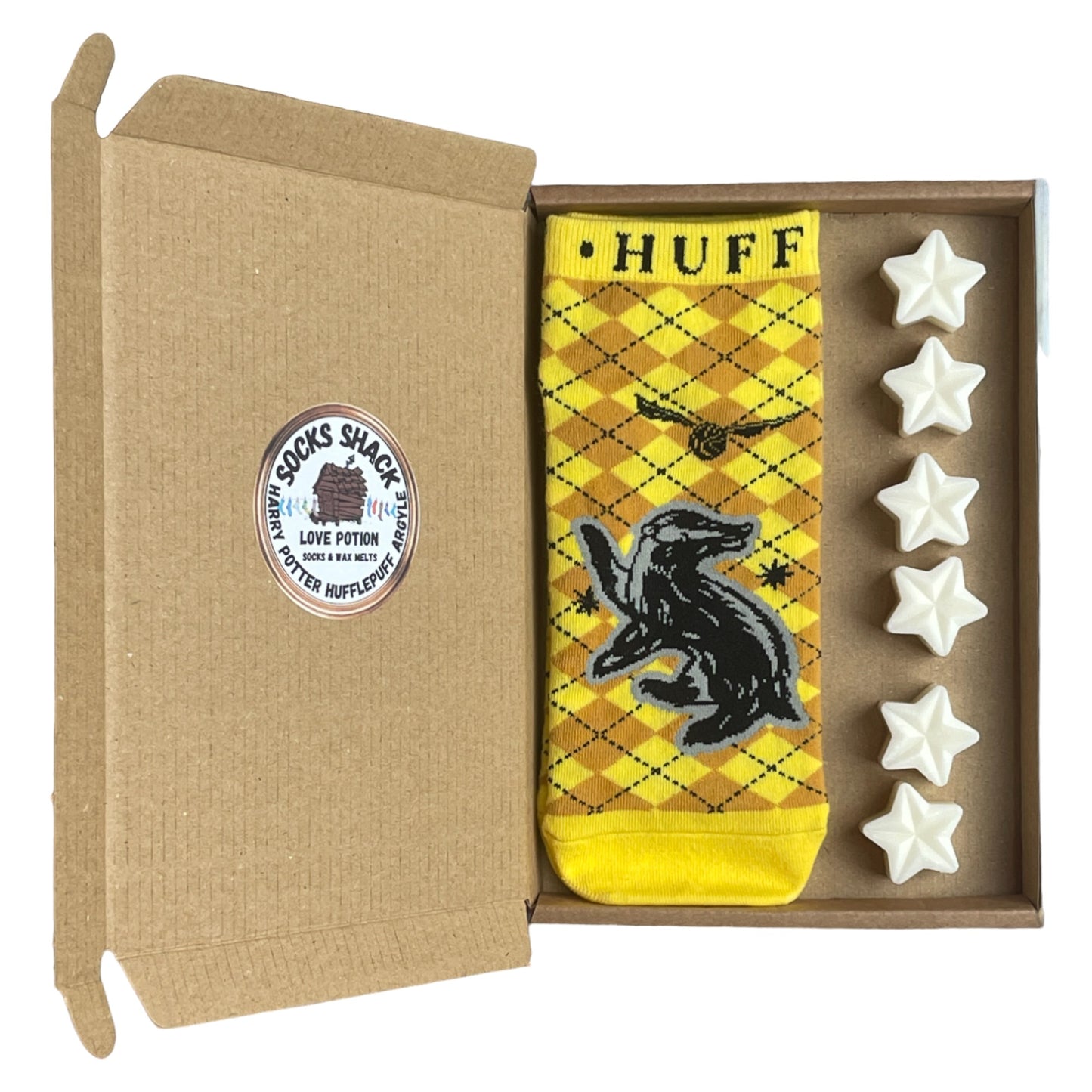 Harry Potter Hufflepuff Argyle Ladies Socks Shoe Liners & Wax Melts Gift Set Choice Of Fragrance