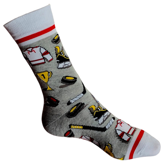 Ice Hockey Glory: Sticks, Pucks & Trophies Mens Grey White Cuffs Socks