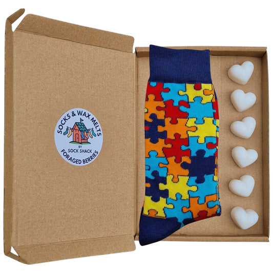 Jigsaw Enthusiast Prismatic Colourful Puzzle Lover Ladies Socks & Wax Melts Gift