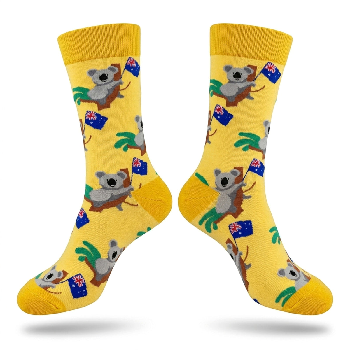 Aussie Koala Bear, Eucalyptus & Australian Flag Ladies Yellow Socks