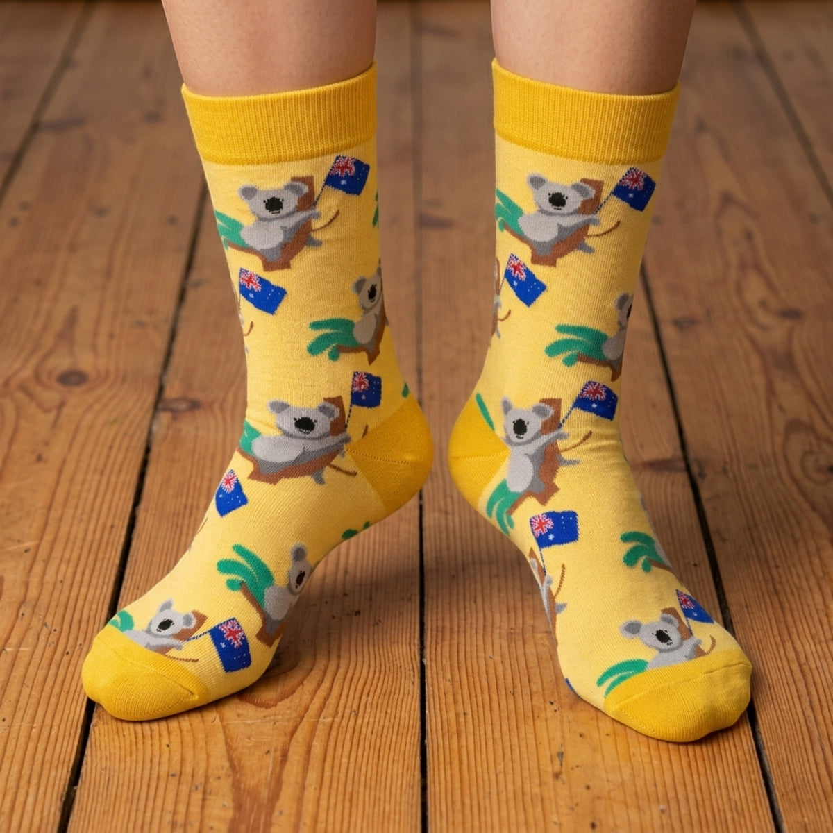 Aussie Koala Bear, Eucalyptus & Australian Flag Ladies Yellow Socks