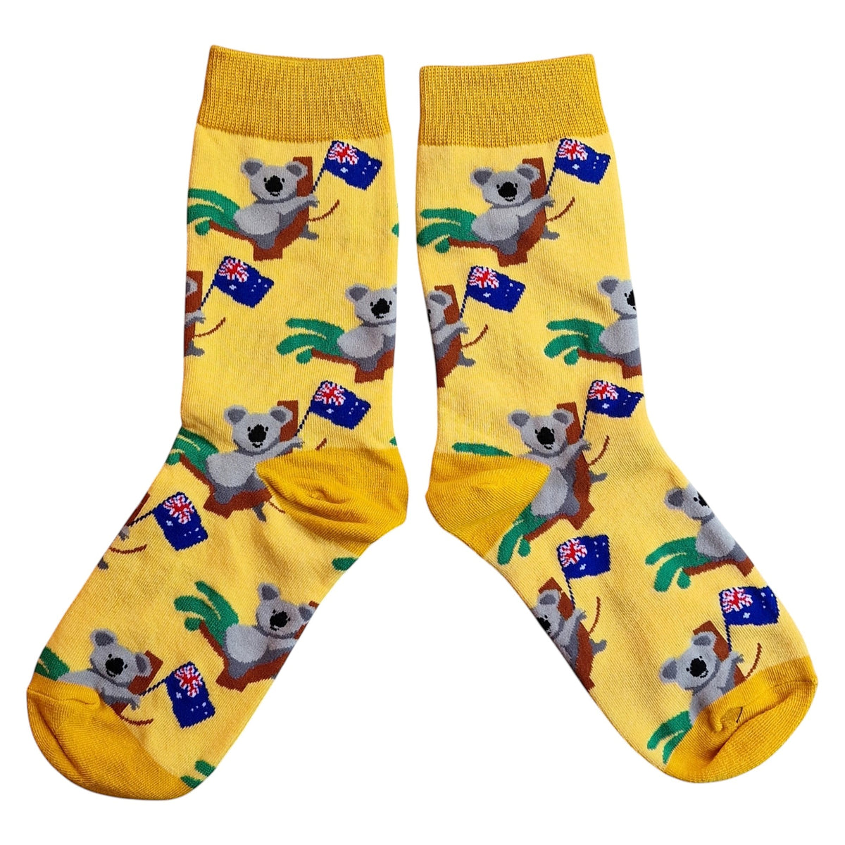 Aussie Koala Bear, Eucalyptus & Australian Flag Ladies Yellow Socks