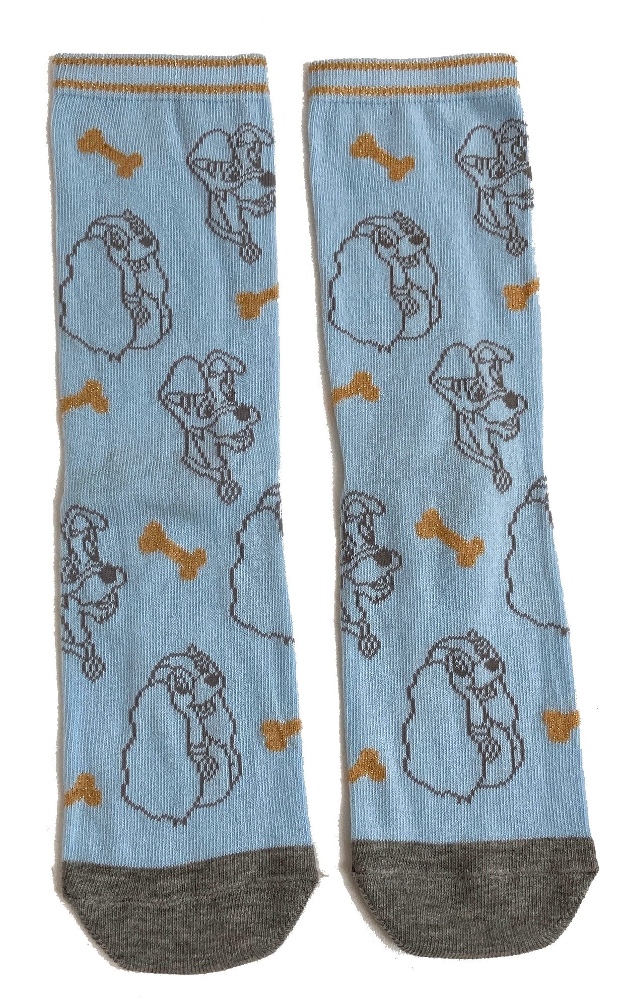 Lady & The Tramp Gold Bones & Faces Blue Ladies Socks