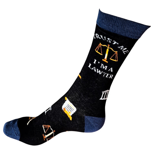 Legal Eagle Solicitor: "Trust Me" Lawyer Scales & Gavel Black Mens Socks