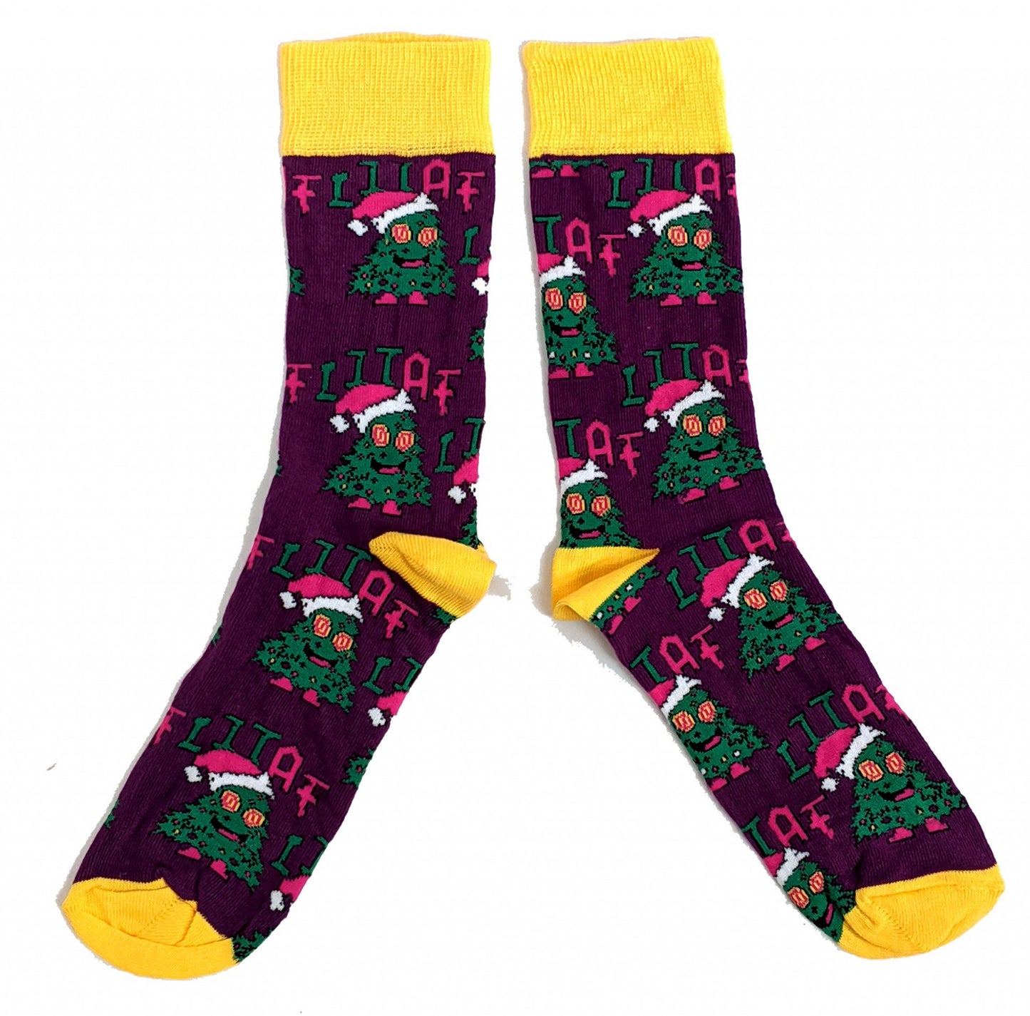 Lit AF Christmas Tree Novelty Purple Mens Socks