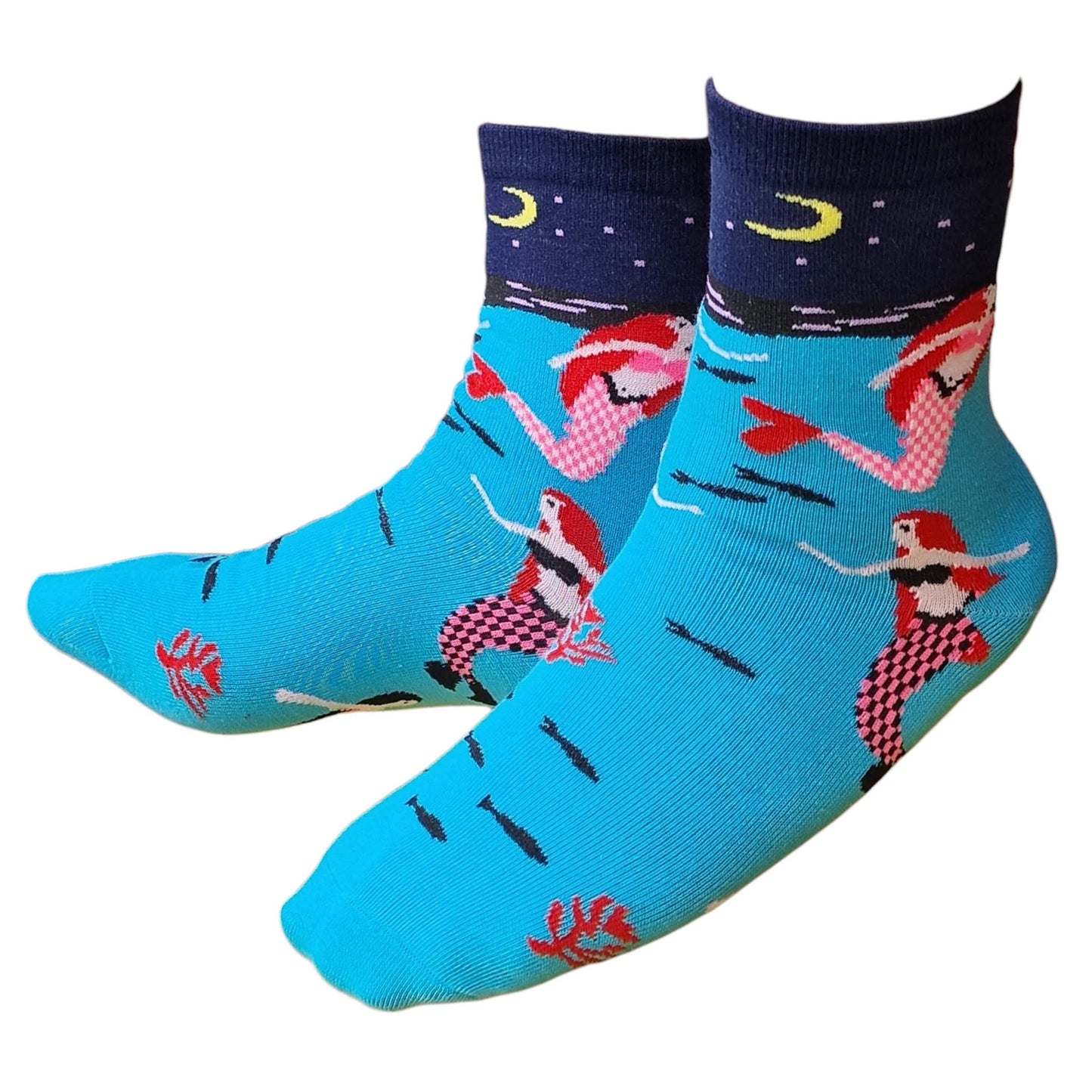 Sirens Of The Deep Nocturnal Mermaids Sailing Ship Ladies Blue Socks