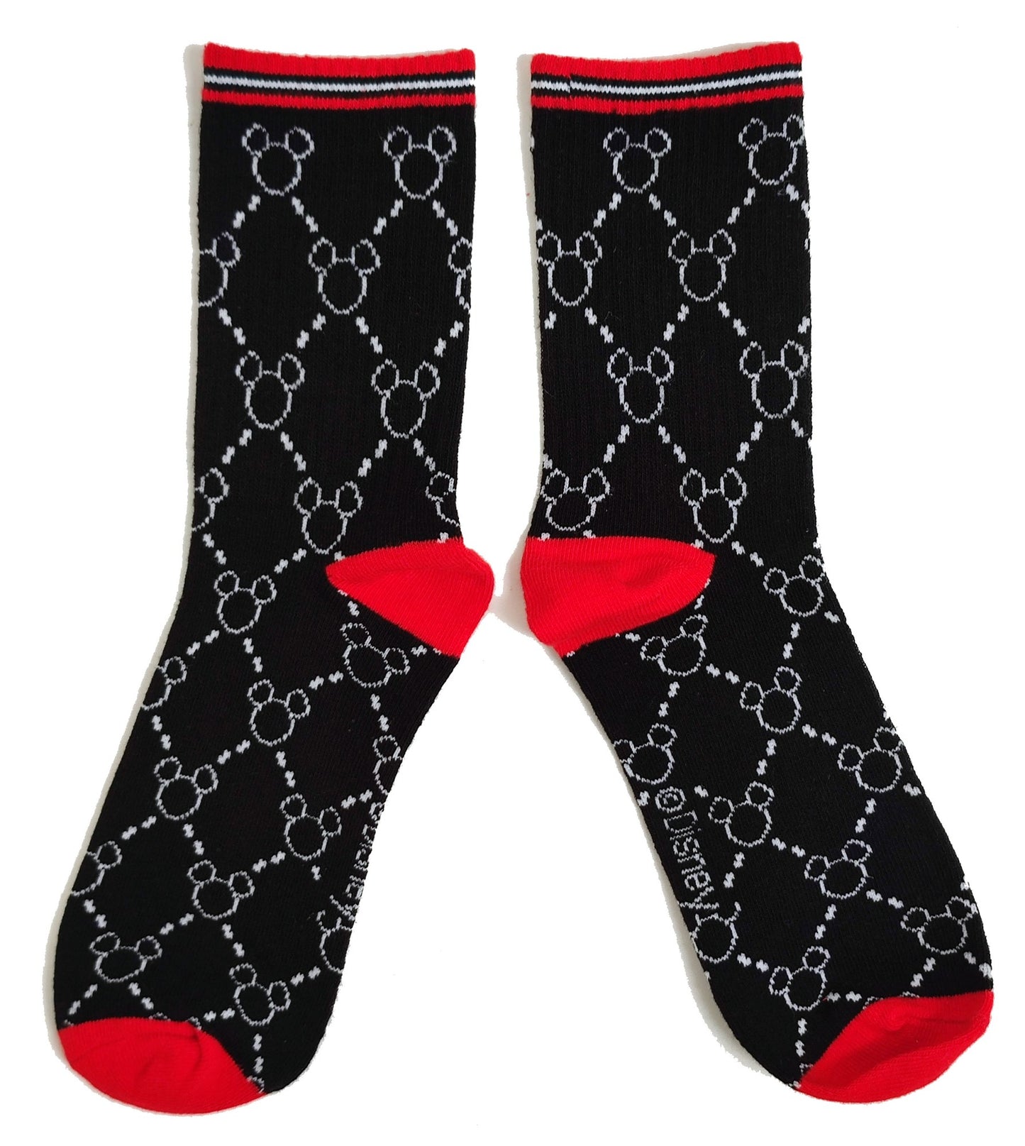 Schwarze Socken mit Argyle-Muster für Damen mit Mickey Mouse