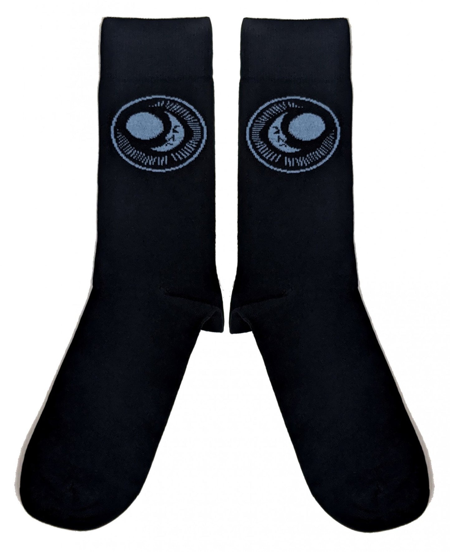 Crescent Moon With Face Naïve Art Black Mens Socks