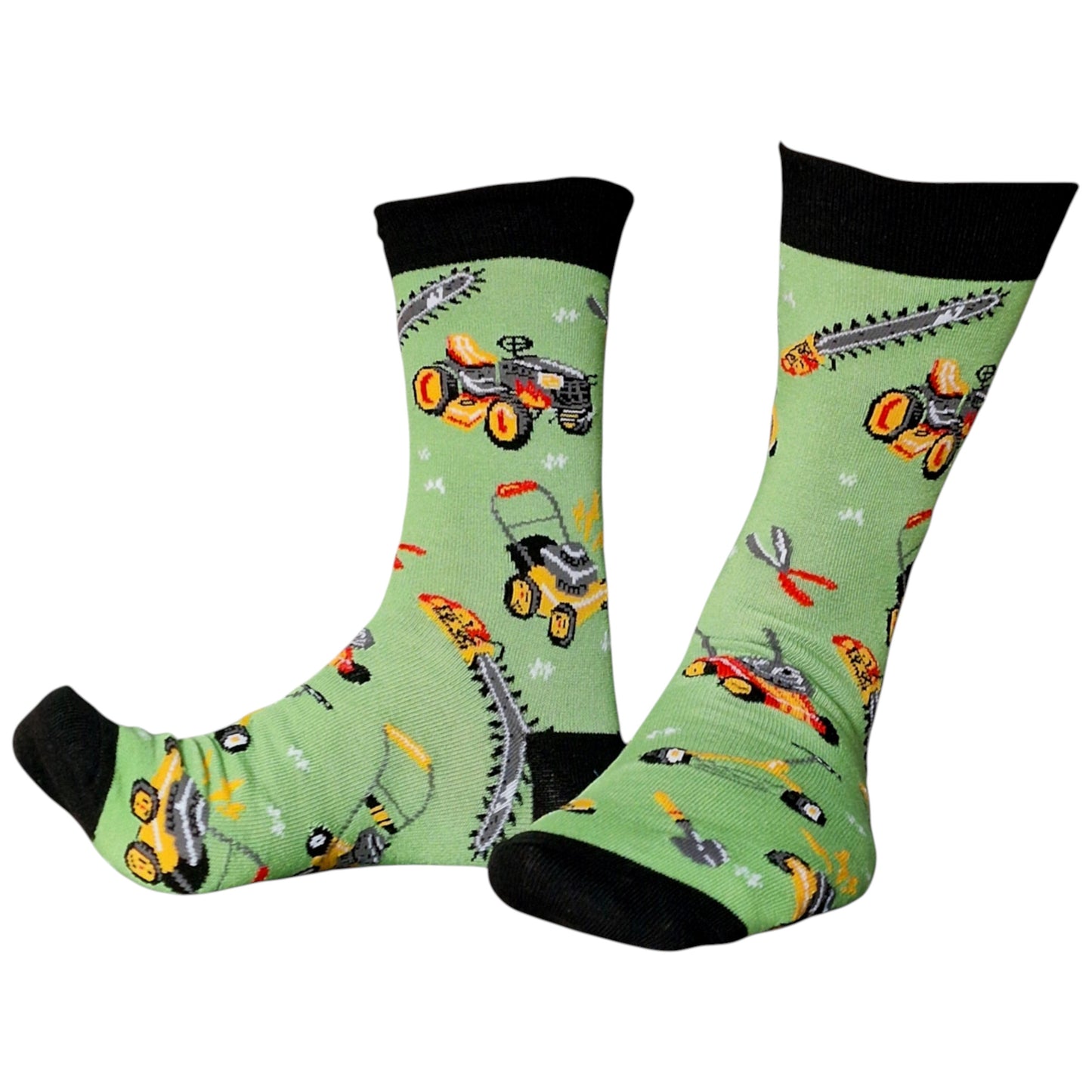 Gardening Lawn Mowers Chainsaw Shears On Grass Mens Green Toes Sock Shack Socks