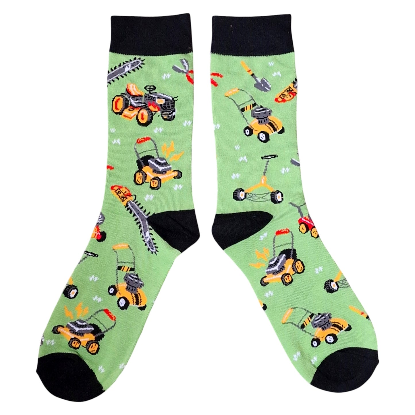 Gardening Lawn Mowers Chainsaw Shears On Grass Mens Green Toes Sock Shack Socks