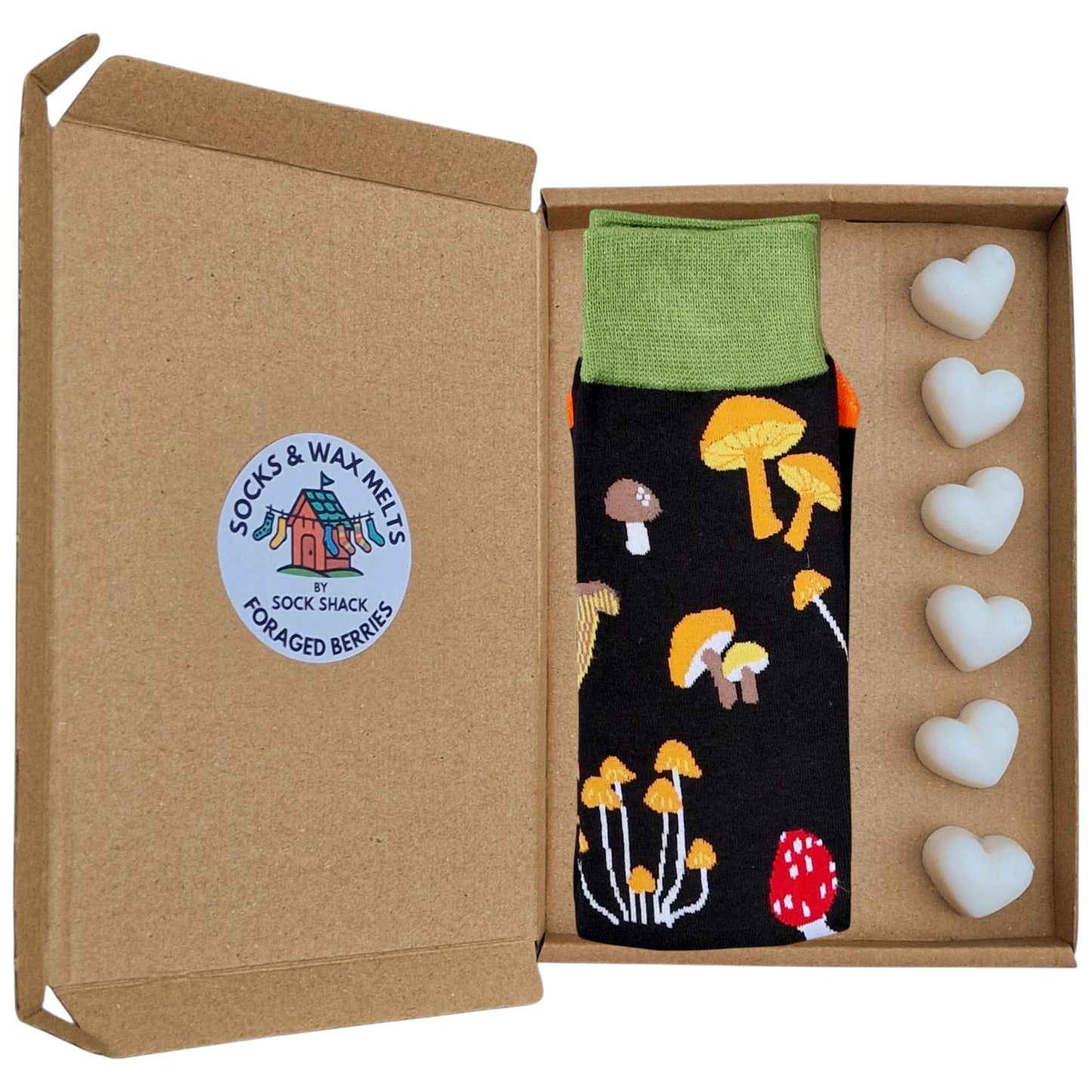 The Mushrooms Are Calling  Dark Autumn Forest Mens Black Socks & Wax Melts Gift Set