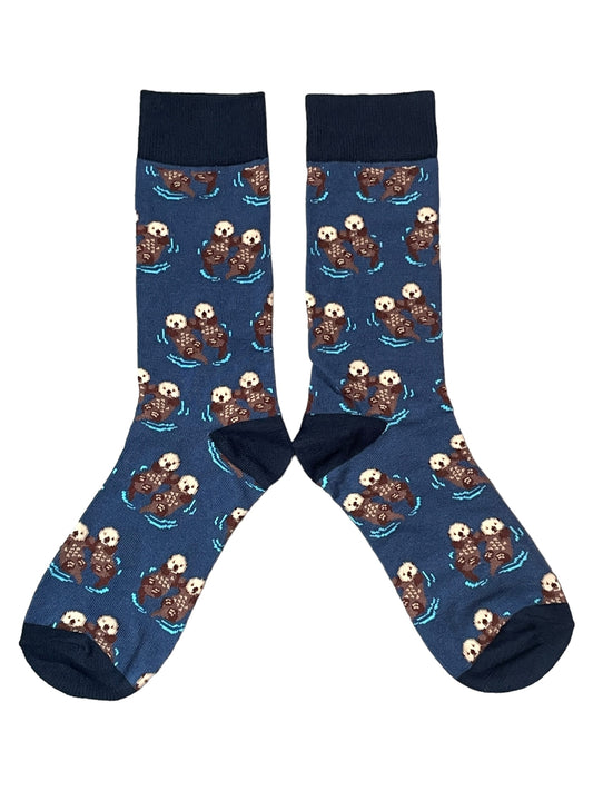 Damen Socken mit Aufschrift „Otters in River Holding Hands“, Blau