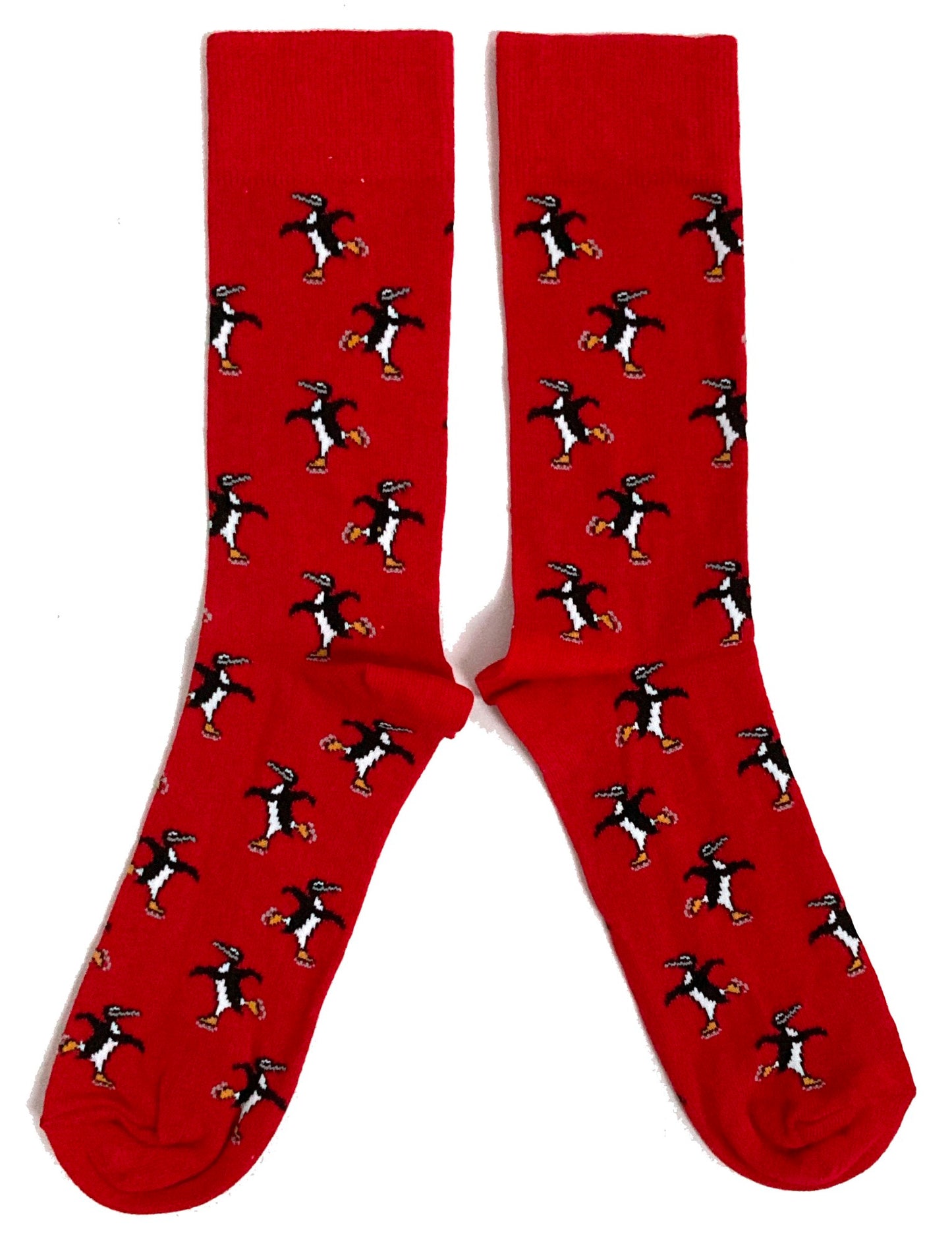 Ice Skating Penguins Festive Red Mens Socks