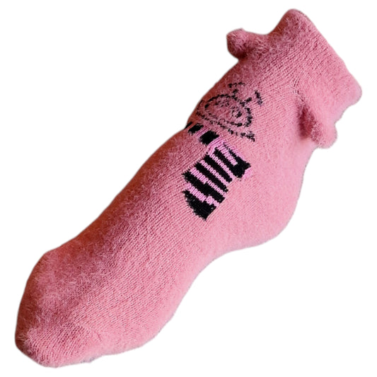 Cute Soft Pink Pig 3D Ears Cosy Ladies Ankle Socks