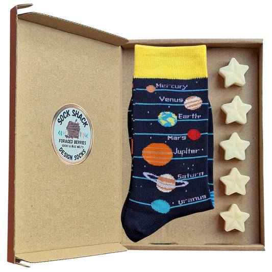 Solar System Mens Planets Space Celestial Astronomy Socks & Wax Melts Gift Set