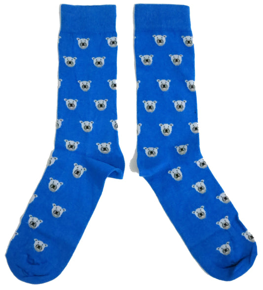 Polar Bears Faces All Over North Pole Blue Cotton Blend Mens Socks