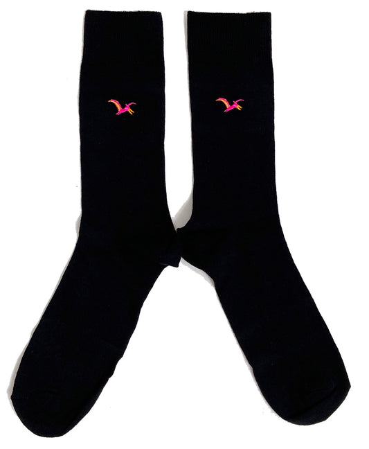 Flying Pterodactyl Dinosaur Prehistoric Embroidered Mens Black Socks