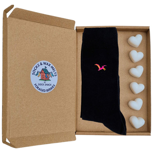 Flying Pterodactyl Dinosaur Prehistoric Embroidered Mens Socks & Wax Melts Gift