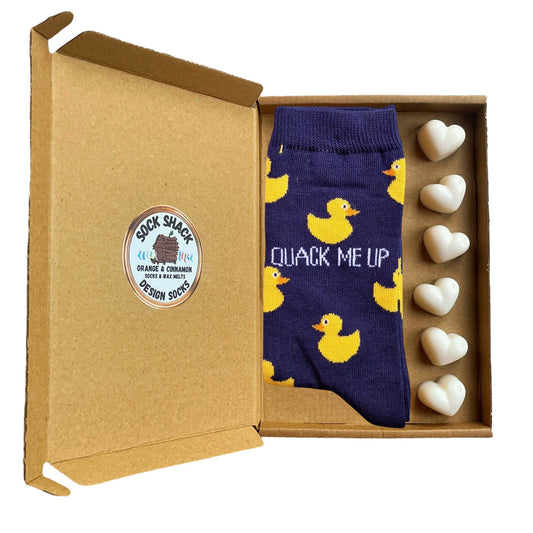 Quack Me Up Paddling Yellow Rubber Ducks Ladies Socks & Wax Melts Gift Set