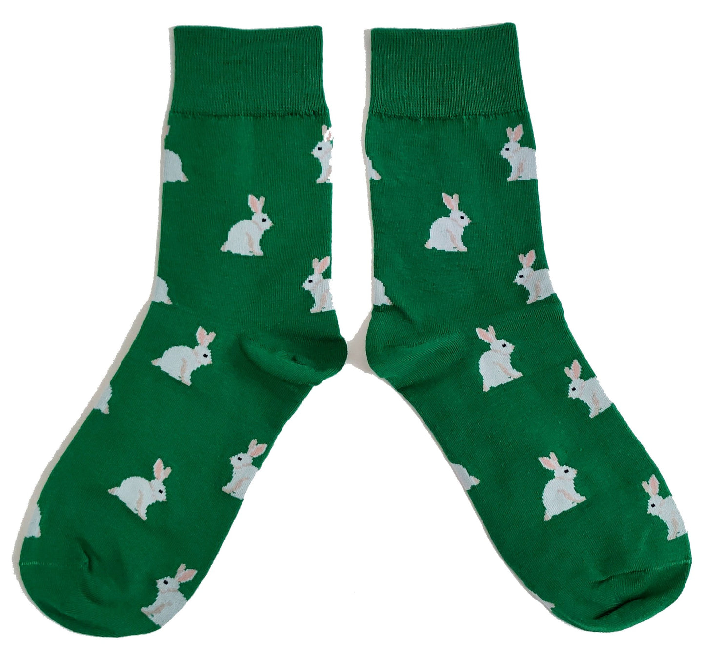 Grüne Socken mit mehreren Frühlings- und Feldhasenmotiv für Damen