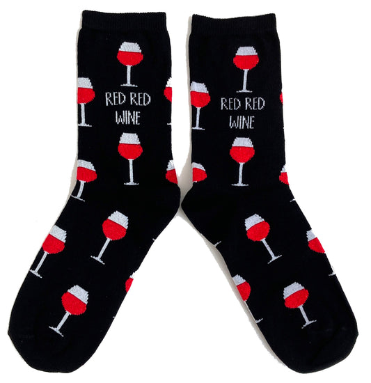 Glass Of Red Red Wine Sparkling Black Ladies Socks