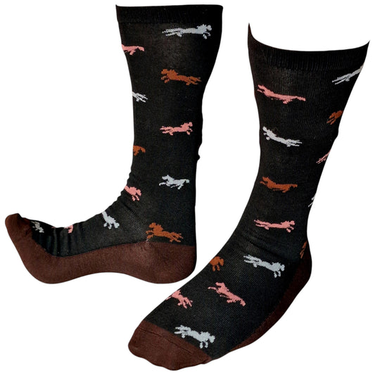 Equestrian Pattern Horse Enthusiast Ladies Black Boot Length Sock Shack Socks