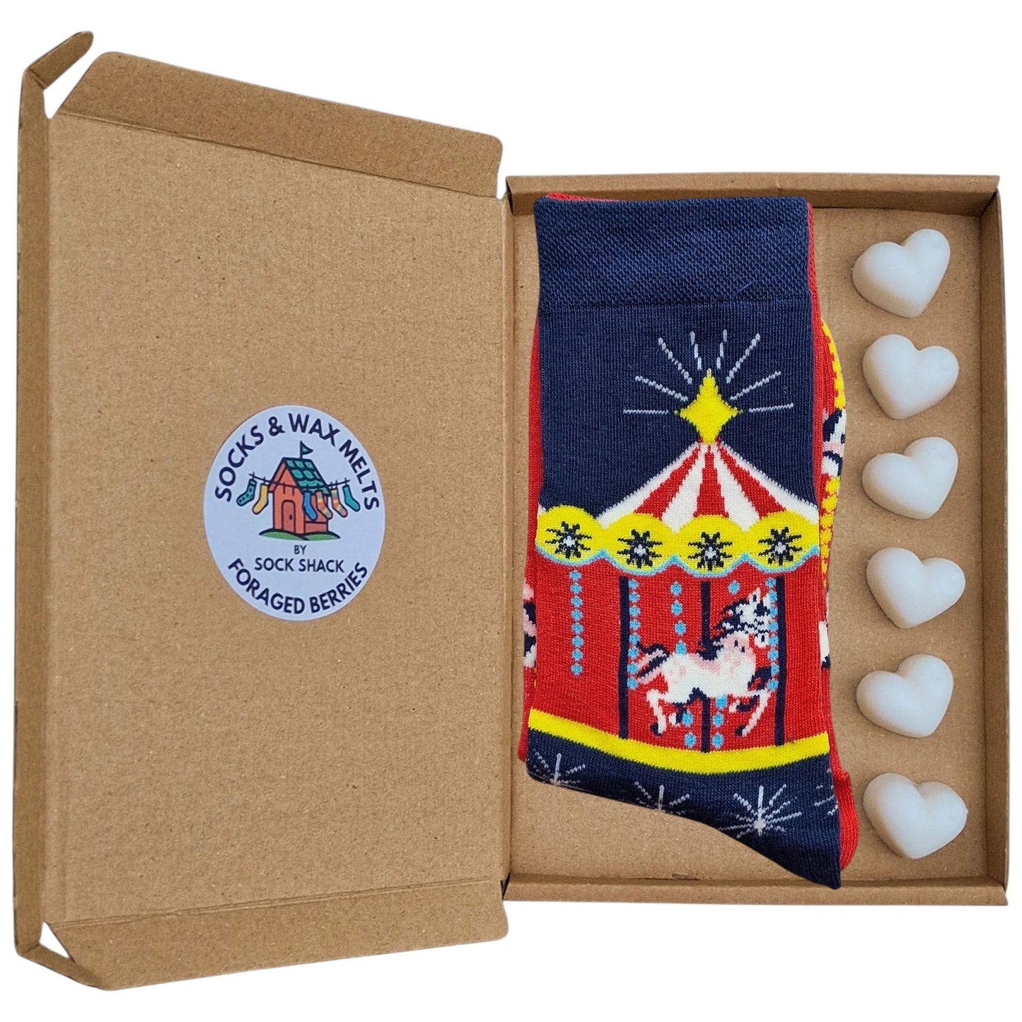 Carousel Magic Roundabout Fairground Horses Odd Ladies Socks Wax Melts Gift Set
