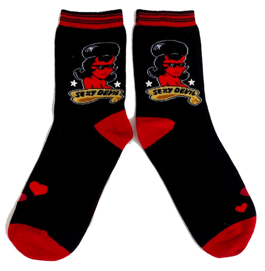 1950's Sexy Lady Devil Rockabilly Black Ladies Socks