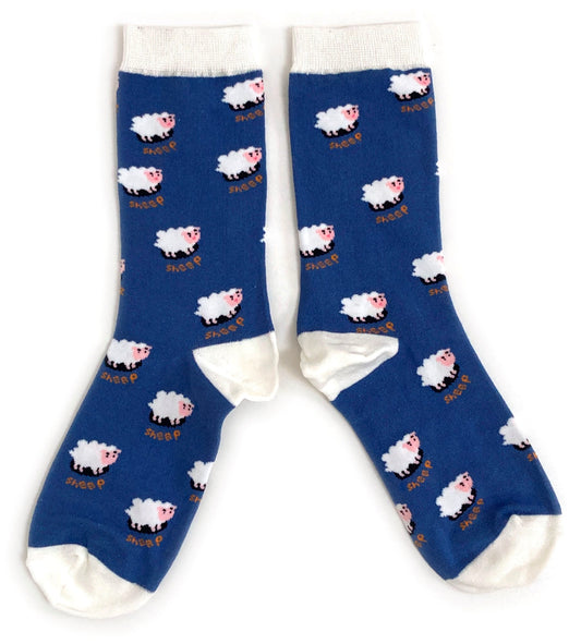 Blue Flock Of Sheep Lambs Ladies Socks