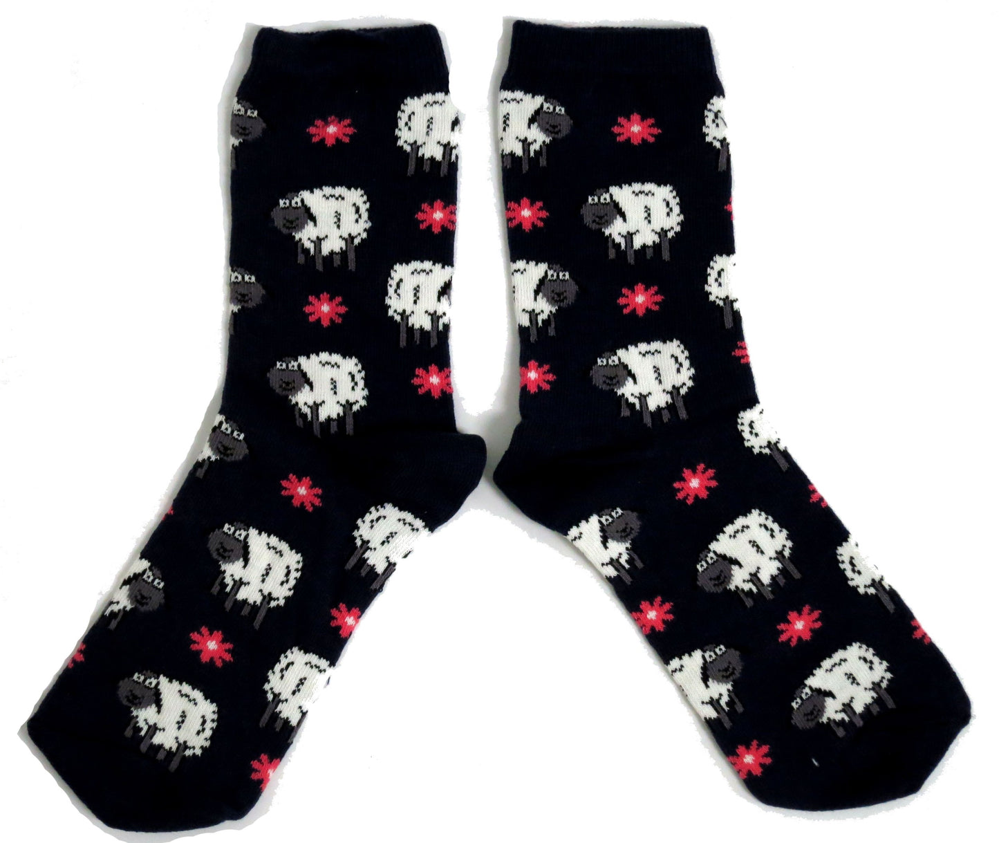 Flock Of Doe Eyed Docile Suffolk Sheep With Meadow Flowers Ladies Socks