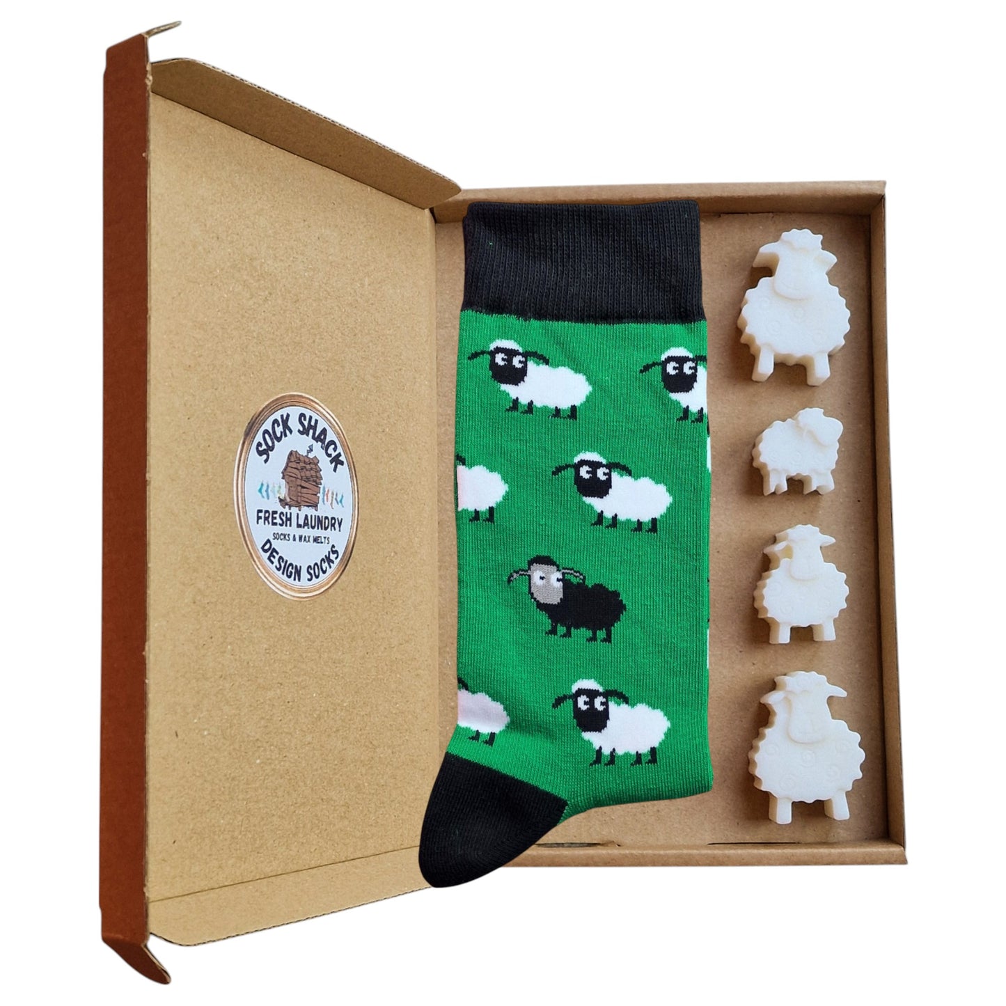Baa Baa Black & White Sheep Farmer Green Meadow Mens Socks & Wax Melts Gift Set