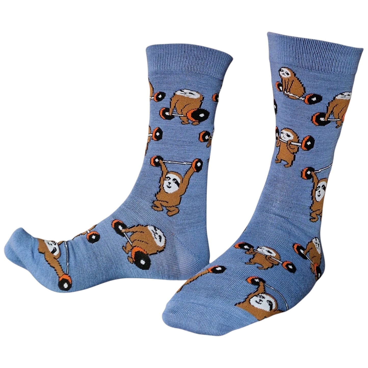 Weight Lifting Lazy Sloths Pumping Iron Ironic Mens Blue Socks & Wax Melts Gift Set