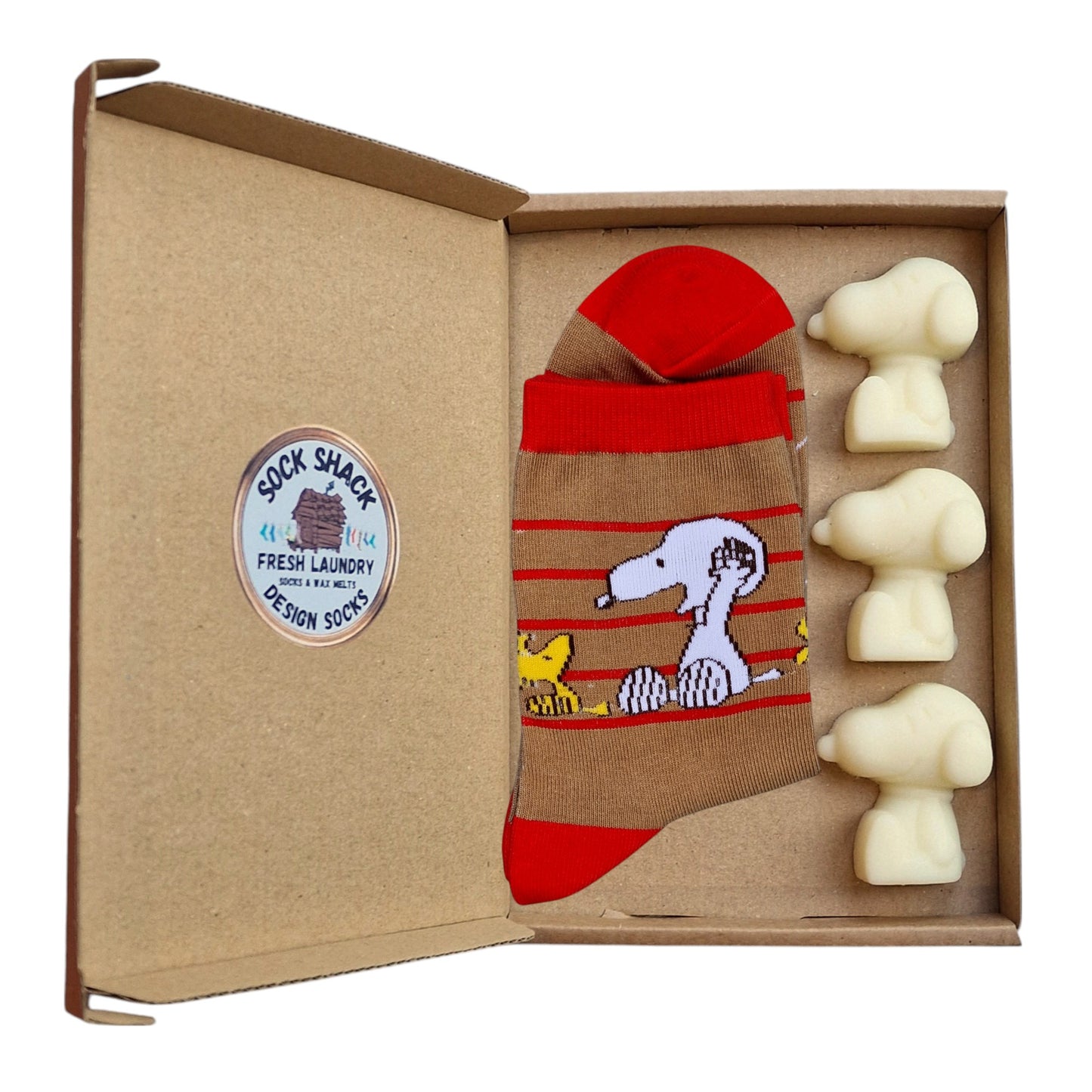 Excitable Snoopy & Woodstock Argyle Pattern Ladies Socks & Wax Melts Gift Set