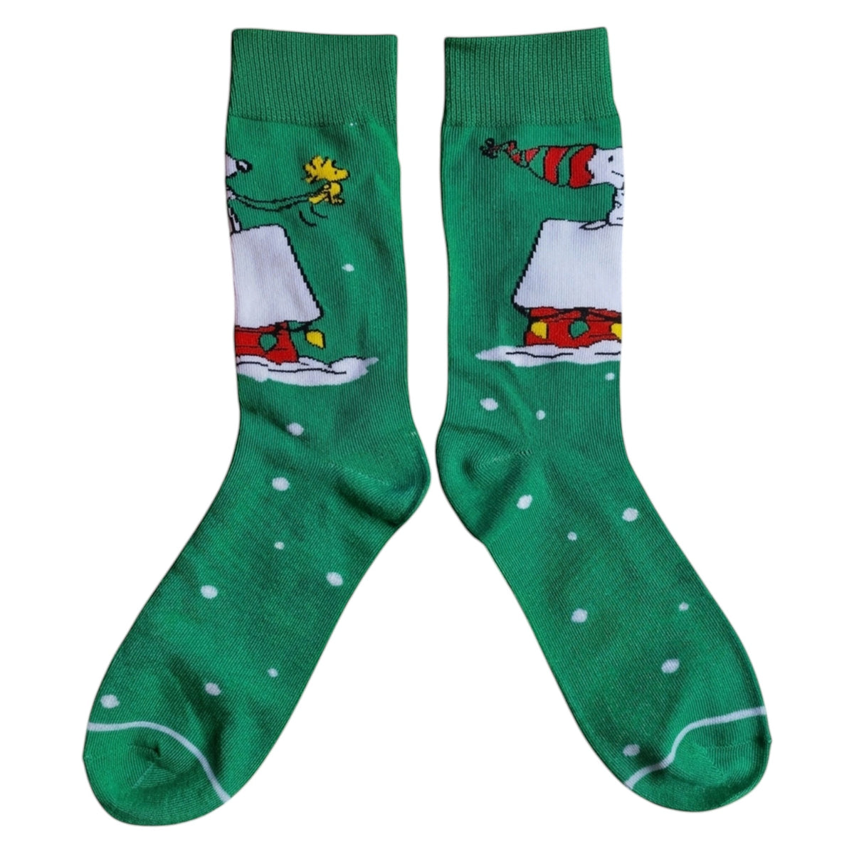 Christmas Snoopy & Woodstock Kennel In The Snow Mens Green Socks