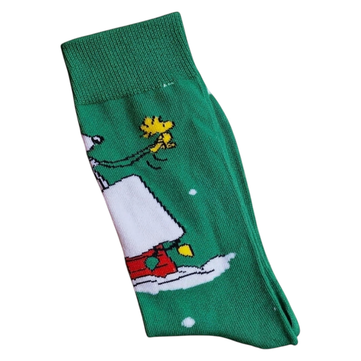 Christmas Snoopy & Woodstock Kennel In The Snow Mens Green Socks