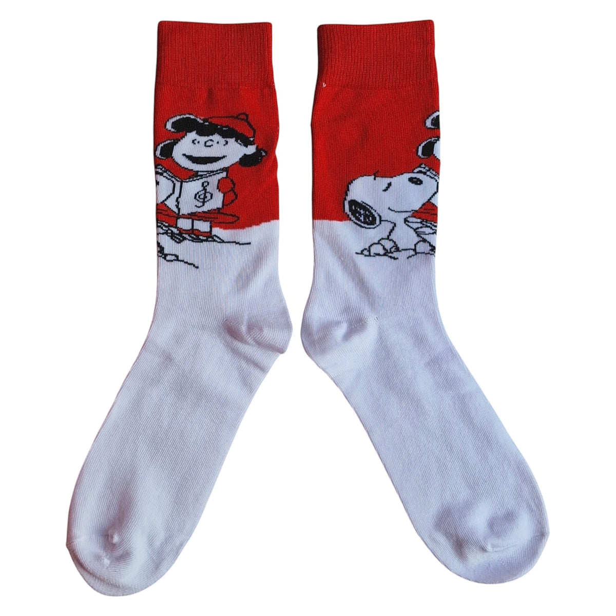 Snoopy & Lucy Christmas Carol Singing Festive Mens Red & White Socks