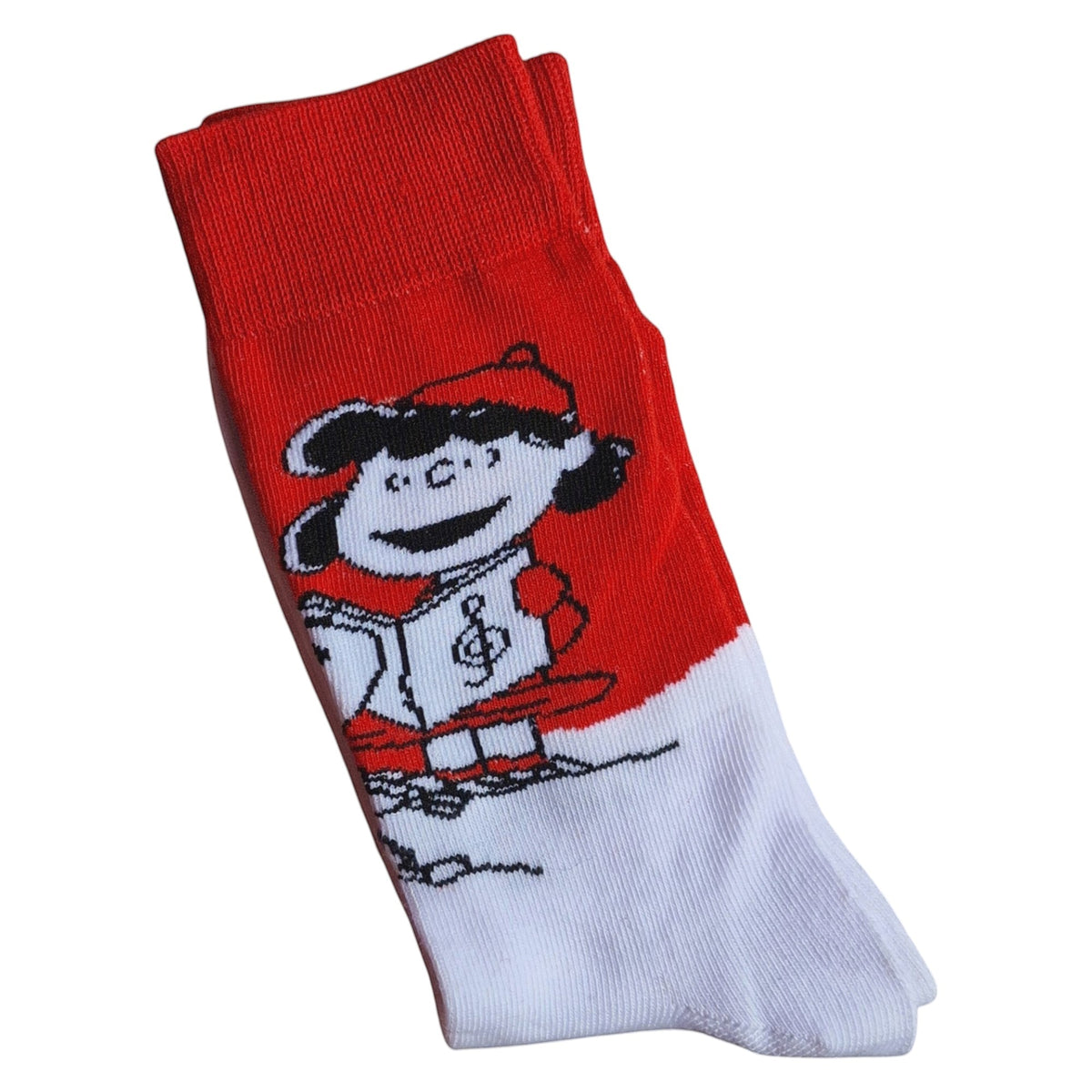 Snoopy & Lucy Christmas Carol Singing Festive Mens Red & White Socks