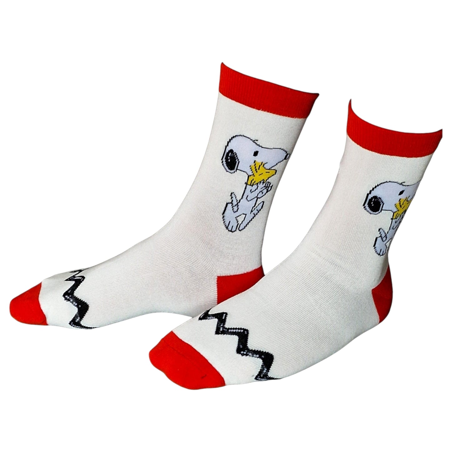 Snoopy Woodstock Zigzag Toe Peanuts Beagle Dog Mens White Sock Shack Socks