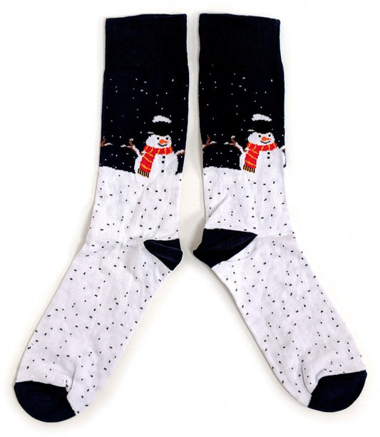Midnight Blue White Winter Snowman Mens Socks