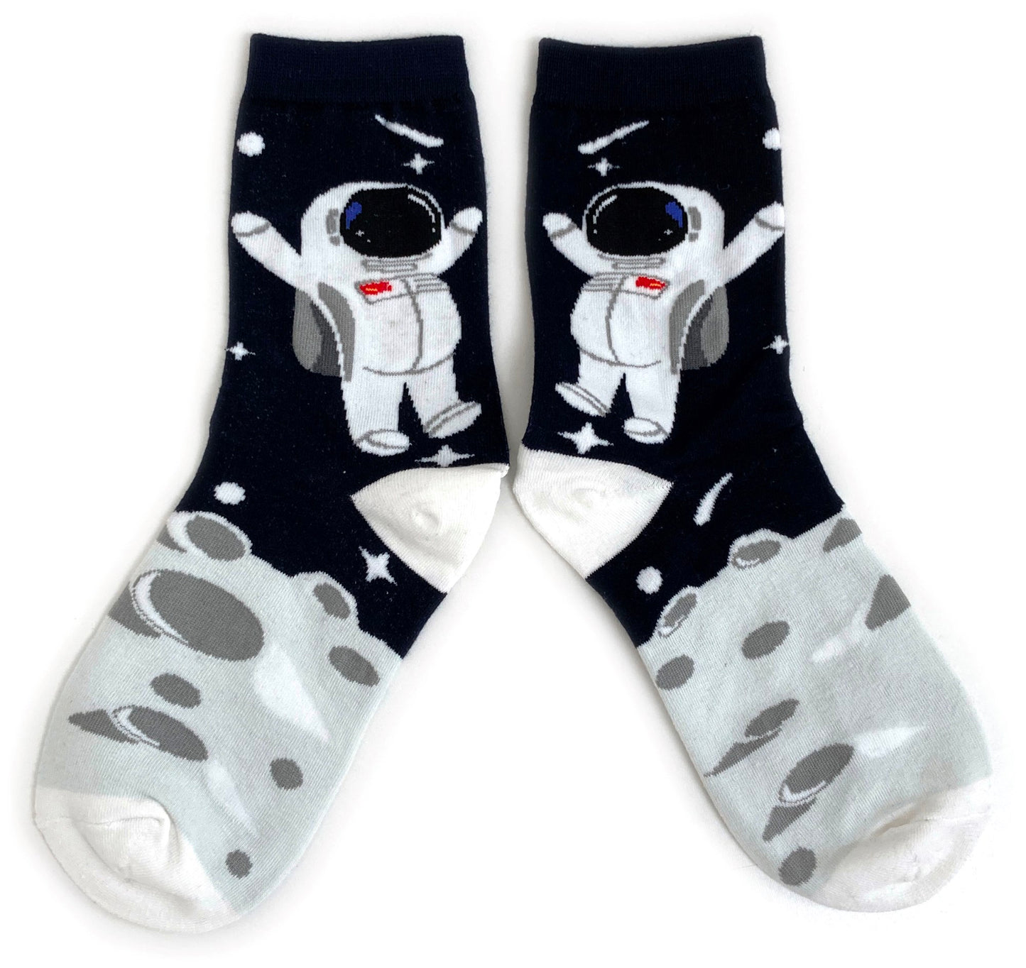 Jumping Space Man Over The Moon Craters Ladies Socks