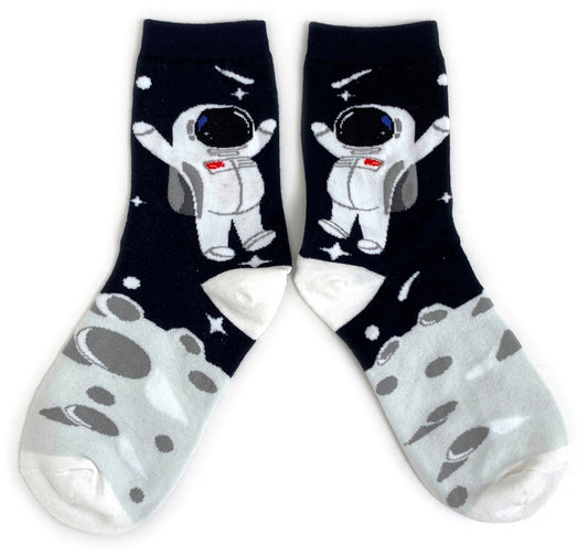 Jumping Space Man Over The Moon Craters Ladies Socks