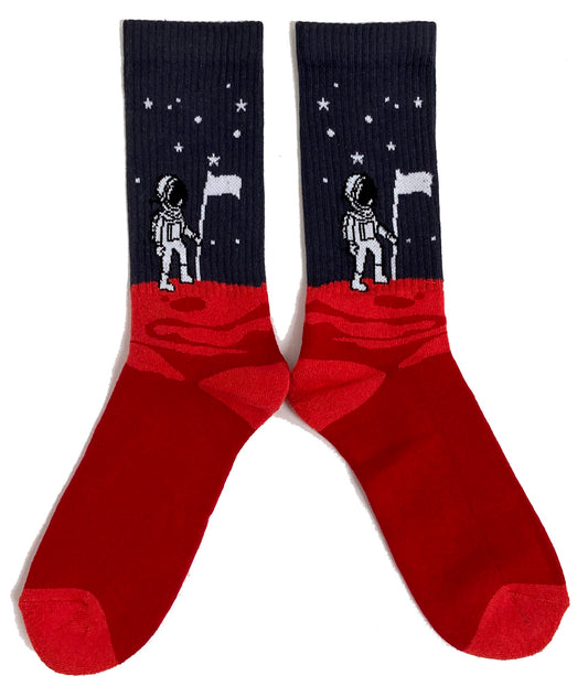 Mars Astronaut Martian Red Planet Rib Mens Socks