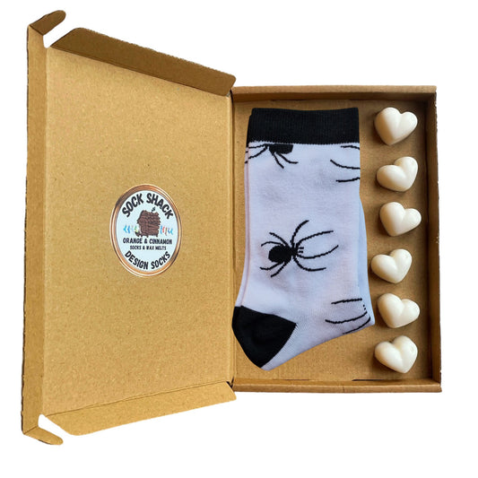 Arachnid Spider Black Widow Tarantula On Foot Ladies Socks & Wax Melts Gift Set