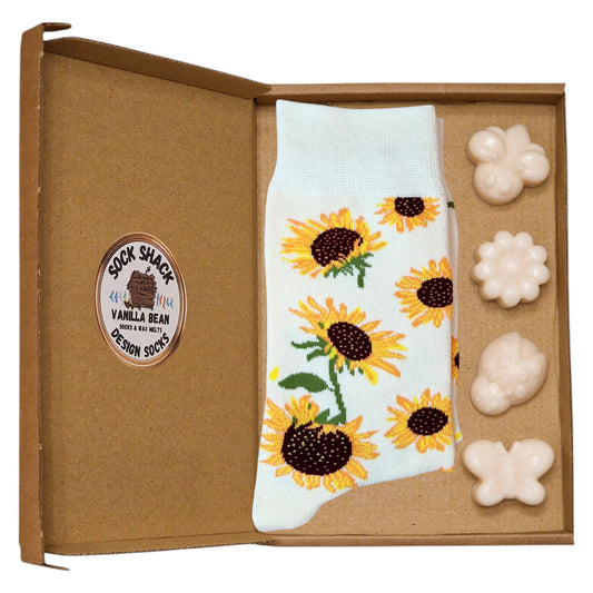 Dreamy Field Of Radiant Sunflowers Ladies Socks & Wax Melts Gift Set