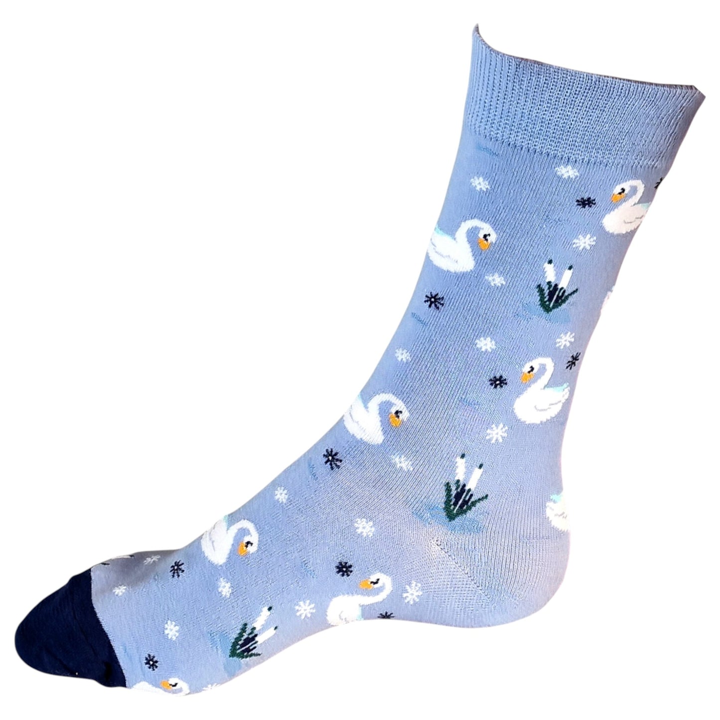 Swan Lake Serenity: Lily Pads & Bullrushes Pale Blue Ladies Socks