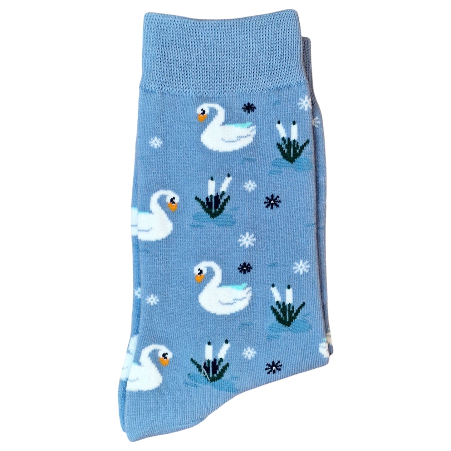 Swan Lake Serenity: Lily Pads & Bullrushes Pale Blue Ladies Socks
