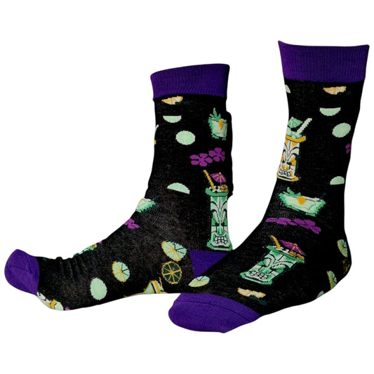 Tiki Cocktail Bar Margaritas, Mojitos & Lemon Slices Mens Black Sock Shack Socks