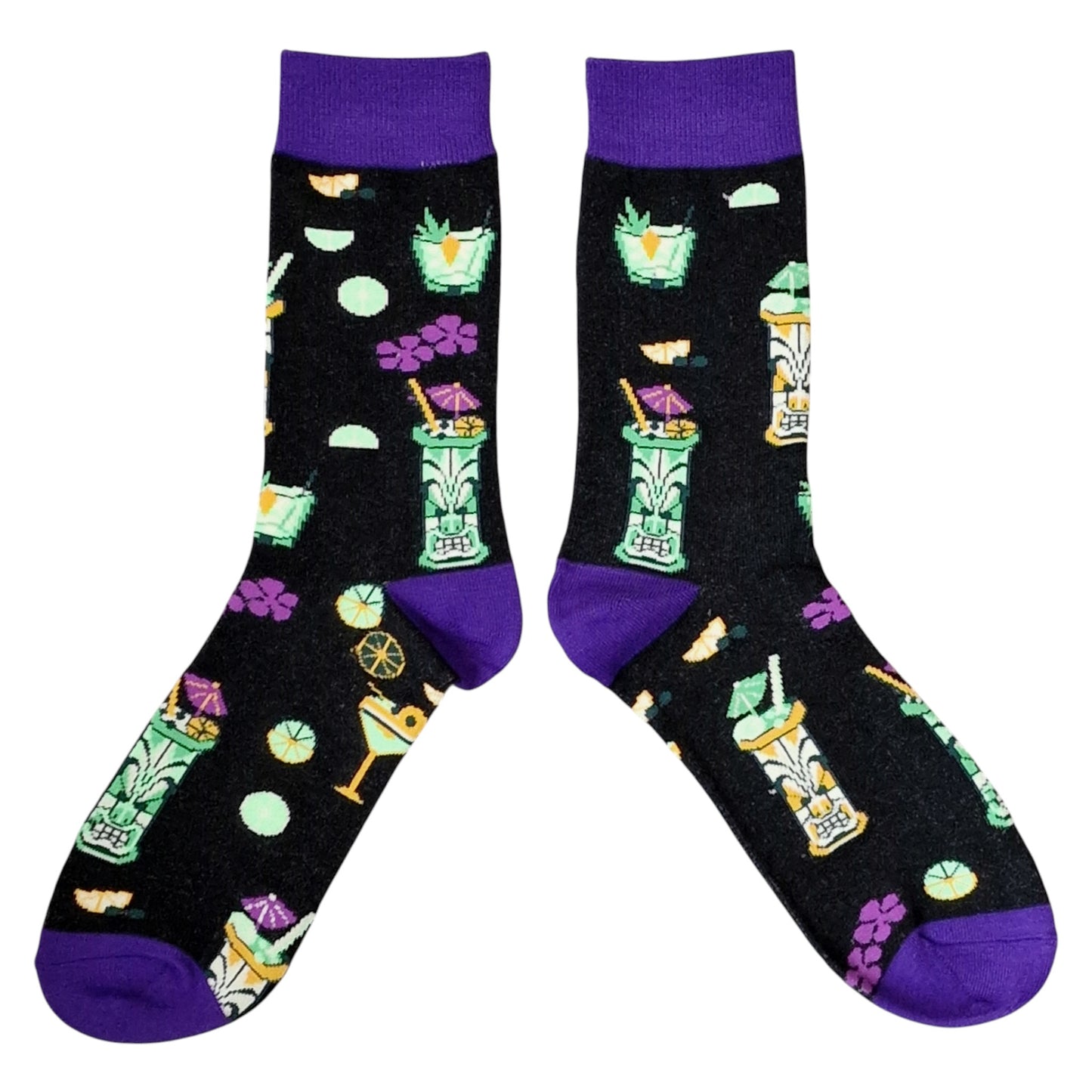 Tiki Cocktail Bar Margaritas, Mojitos & Lemon Slices Mens Black Sock Shack Socks