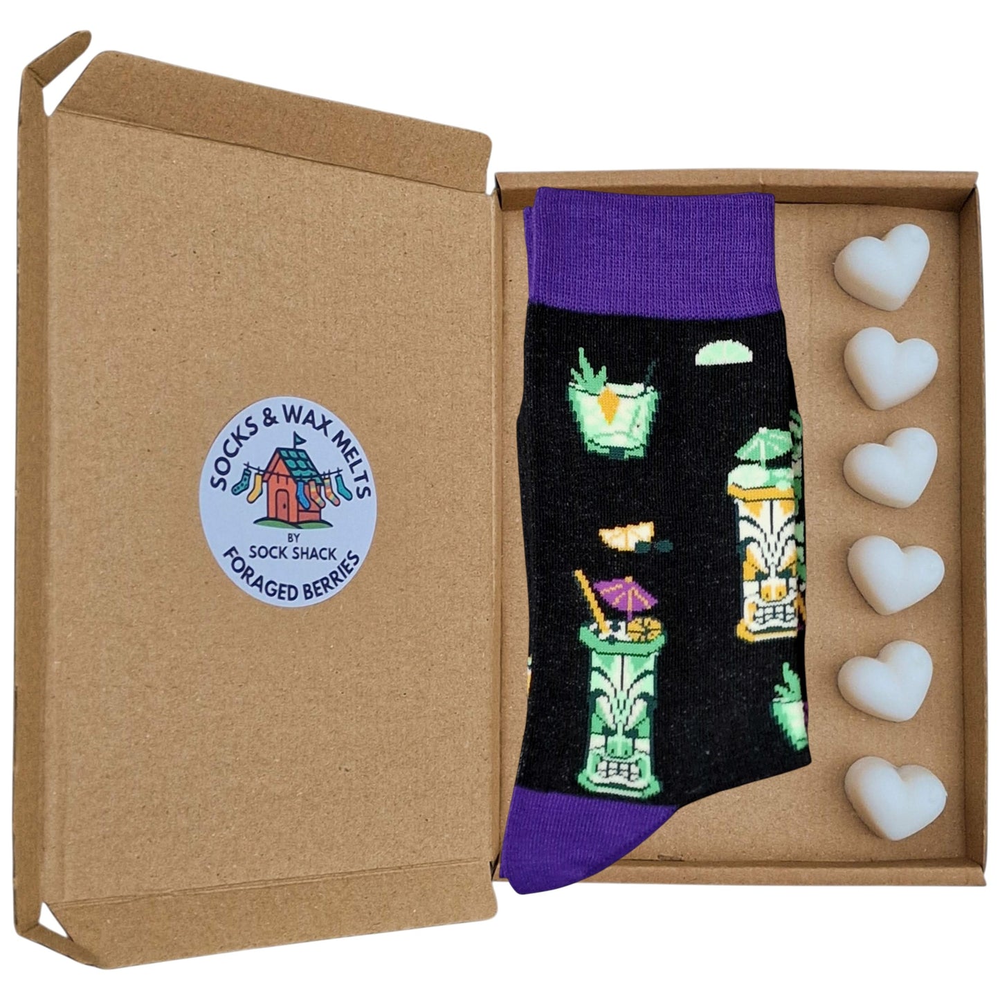 Tiki Cocktail Bar Margaritas, Mojitos & Lemon Slices Mens Black Socks & Wax Melts Gift Set